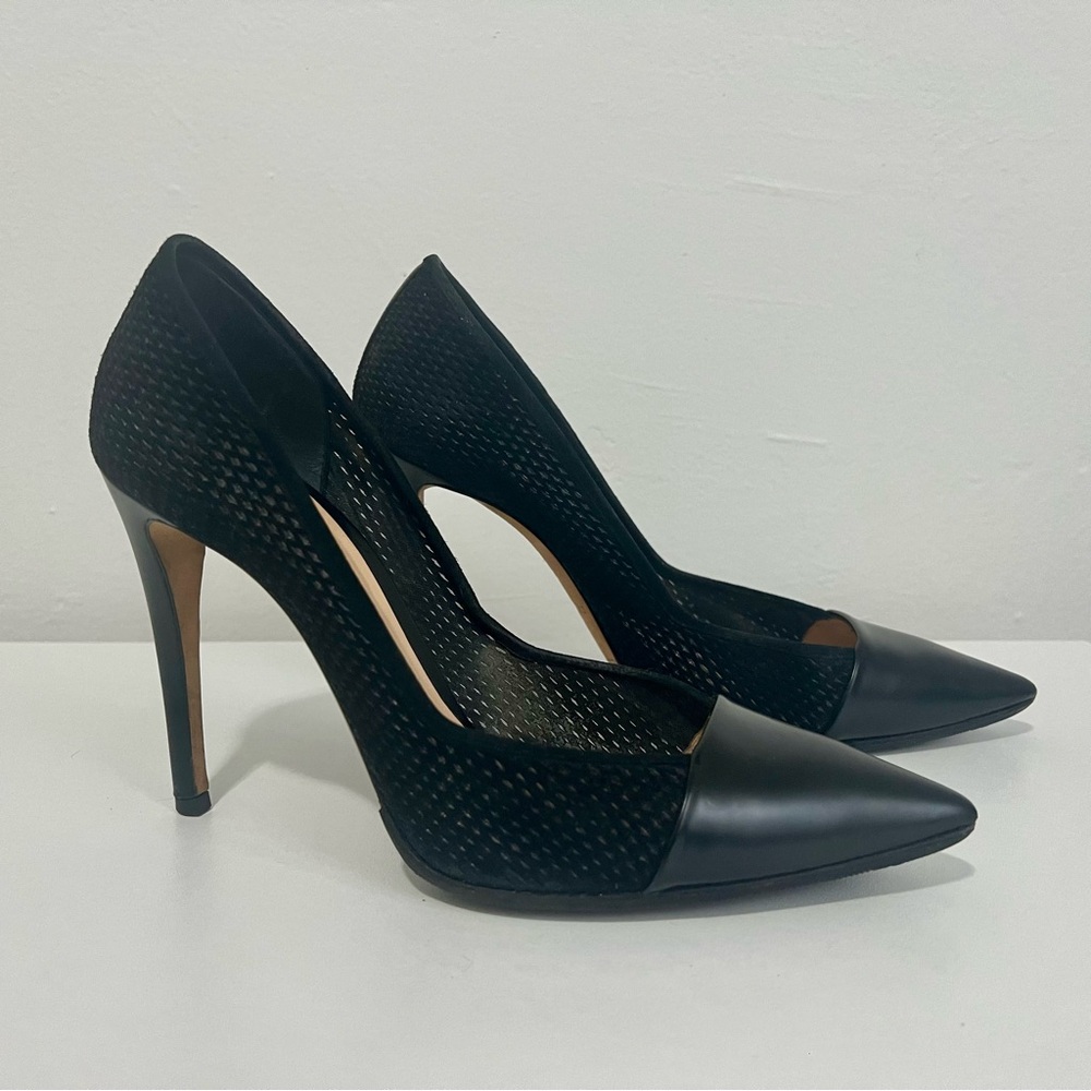 Emporio Armani Black Leather and Suede Lasercut Heels